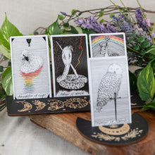 Load image into Gallery viewer, Wooden Tarot Card Display on a wooden surface second angle - Down to Earth