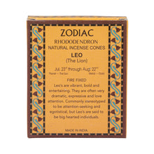 Load image into Gallery viewer, Box of Zodiac Rhododendron Natural Incense Cones for Leo on a white background - Down to Earth