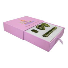 Load image into Gallery viewer, "Left-side view of an open green flower jade yoni egg set," - Down to Earth.