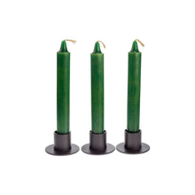 Load image into Gallery viewer, Front view of three green ritual candles sold by Down to Earth Co. These candles are unscented and have a burn time of about 2 hours each. - Down to Earth.