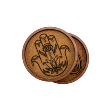 Load image into Gallery viewer, "Two wooden 4in metaphysical coasters on a white background," - Down to Earth.