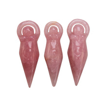 Load image into Gallery viewer, "Three Rose Quartz Goddess Statues on a white background," - Down to Earth.