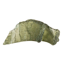 Load image into Gallery viewer, "Green raw Moldavite crystal that is 2.7g on a white background," - Down to Earth.