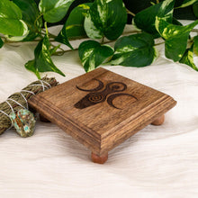 Load image into Gallery viewer, "Small Altar Table with the design of a moon goddess embossed on the top," - Down to Earth.