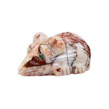 Load image into Gallery viewer, "Left side of a stone sculpture in the shape of a mouse with green eyes," - Down to Earth.