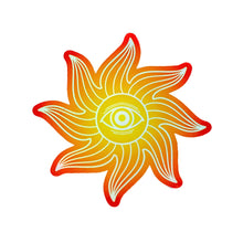 Load image into Gallery viewer, Picture of one sunburst eye sticker. These stickers are holographic. - Down to Earth.