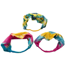 Load image into Gallery viewer, "Three Thread Heads Tie-Dye Headbands on a white background," - Down to Earth.