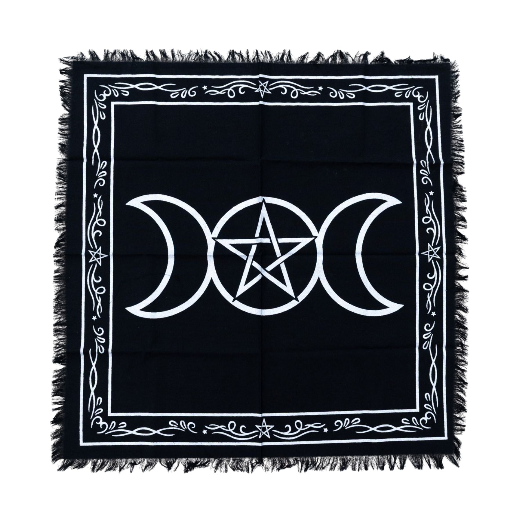 Triple Moon Pentagram Altar Cloth – Velveteen Tarot Divination Mat, Handmade