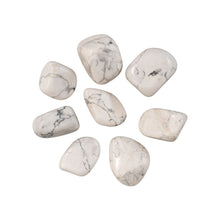 Load image into Gallery viewer, "Eight pieces of tumbled white howlite crystals against a white background," - Down to Earth.