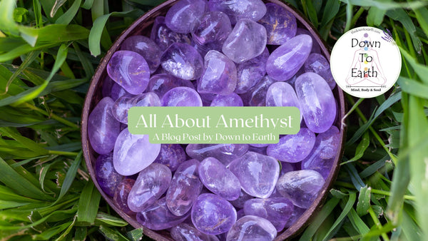 "A coconut shell filled to the brim with tumbled Amethyst." - Down to Earth KS.
