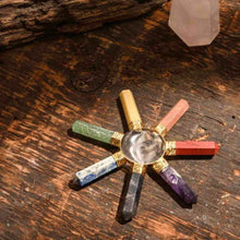 Load image into Gallery viewer, 7 Chakra Crystal Point Energy Generator on Wood - Down To Earth
