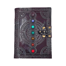 Load image into Gallery viewer, 7 Chakra Stone Leather Journal Front - Down To Earth
