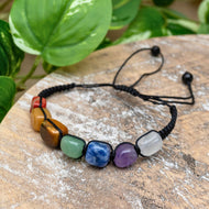 7 Chakra Shamballa Bracelet on Wood Tray - Down To Earth