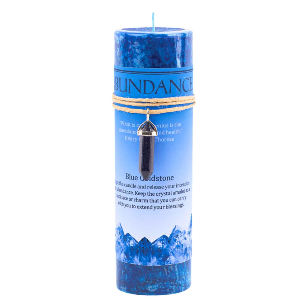 Abundance Blue Goldstone Crystal Energy Pillar Candle - Down To Earth