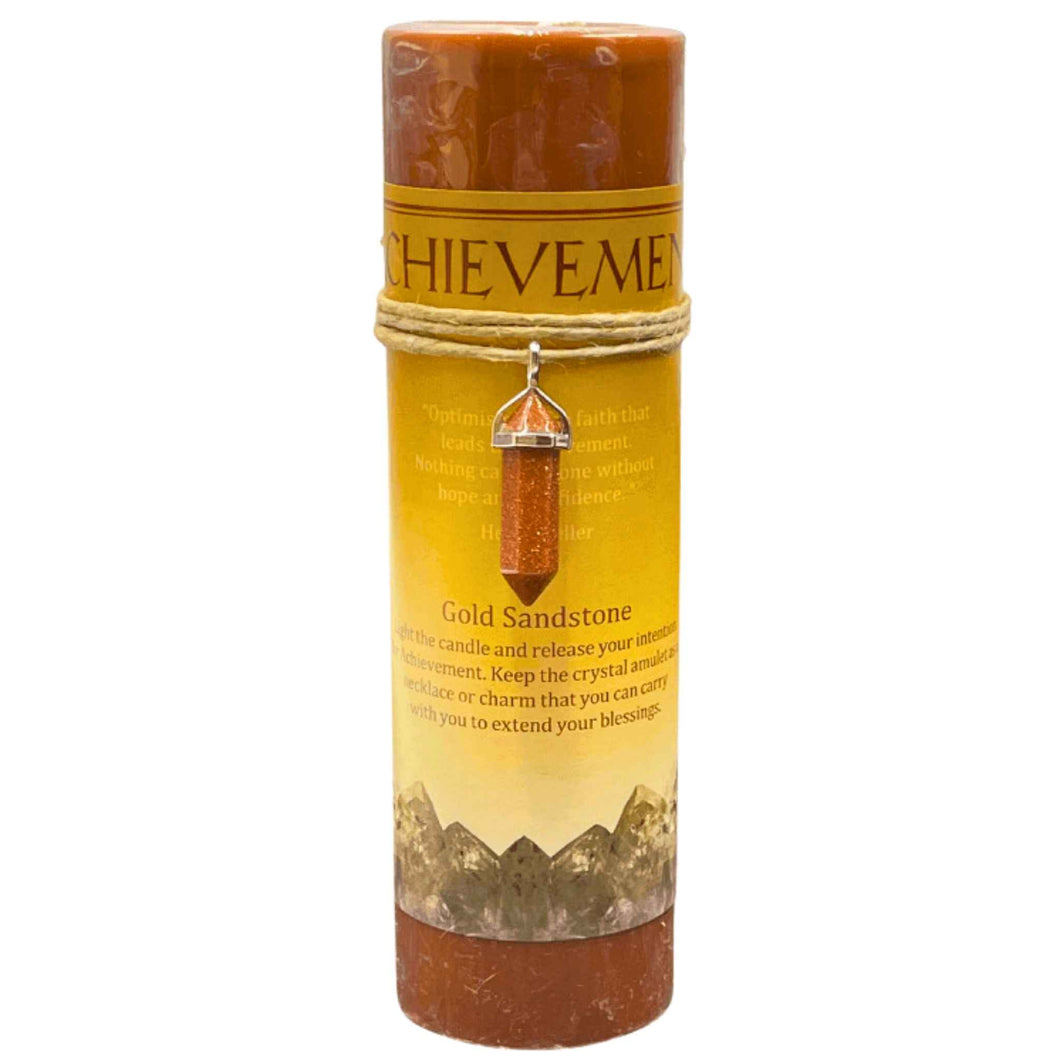 Achievement Gold Sandstone Crystal Energy Pillar Candle - Down To Earth