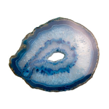Load image into Gallery viewer, "Blue Agate Slice on a white background that has the diameter of approximately 4 inches," - Down to Earth.
