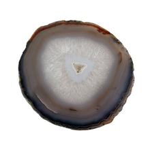 Load image into Gallery viewer, "Light blue and brown Agate Slices on a white background," - Down to Earth.

