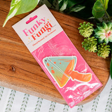 Load image into Gallery viewer, Floral Funky Fungi Air Freshener on a wooden surface top angle - Down to Earth
