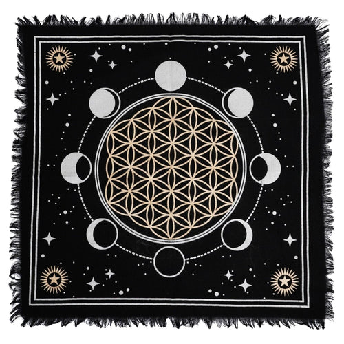Phases of the Moon with Flower of Life Altar Cloth - Down to Earth