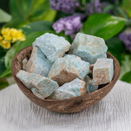 Raw Amazonite in a coconut shell - Down To Earth