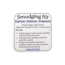 Load image into Gallery viewer, "Amazonite Smudging Kit Info Card on a white background," - Down to Earth.

