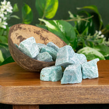 Load image into Gallery viewer, Amazonite Raw 1lb front facing in a bowl displayed on a styled background - Down To Earth
