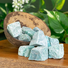 Load image into Gallery viewer, Amazonite Raw 1lb up close angled on a styled background - Down To Earth
