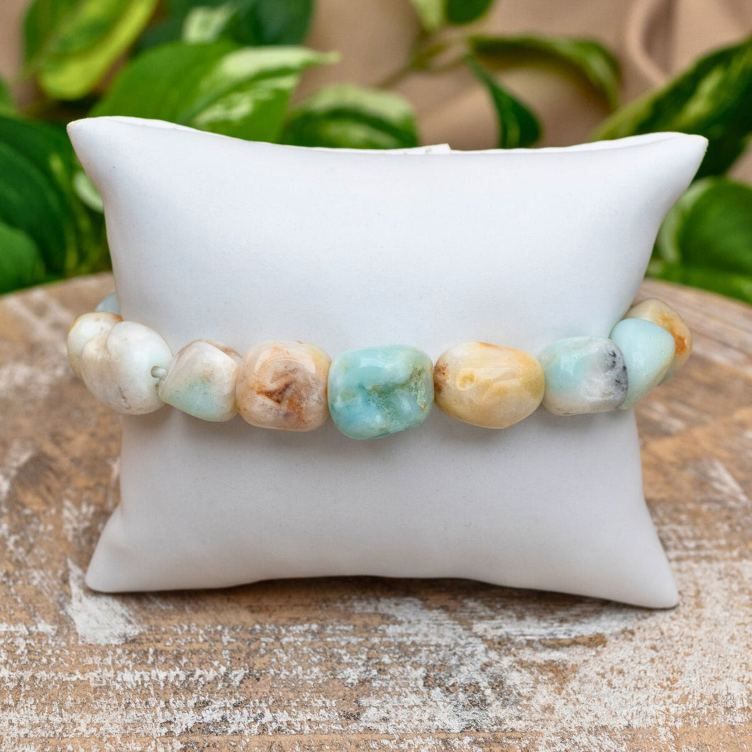 Amazonite Tumbled Stone Bracelet on White Pillow Styled Photo - Down To Earth