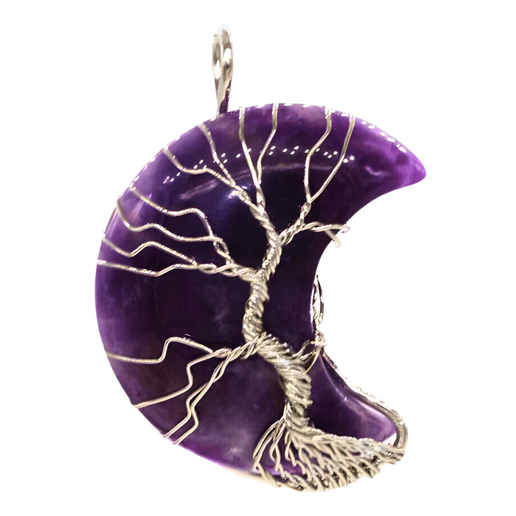 Amethyst Wire Wrapped Crystal Moon Pendant - Down To Earth