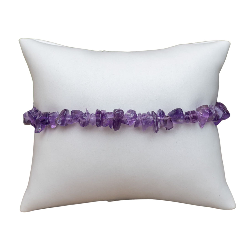 Crystal Chip Bracelet Amethyst on white pillow - Down To Earth