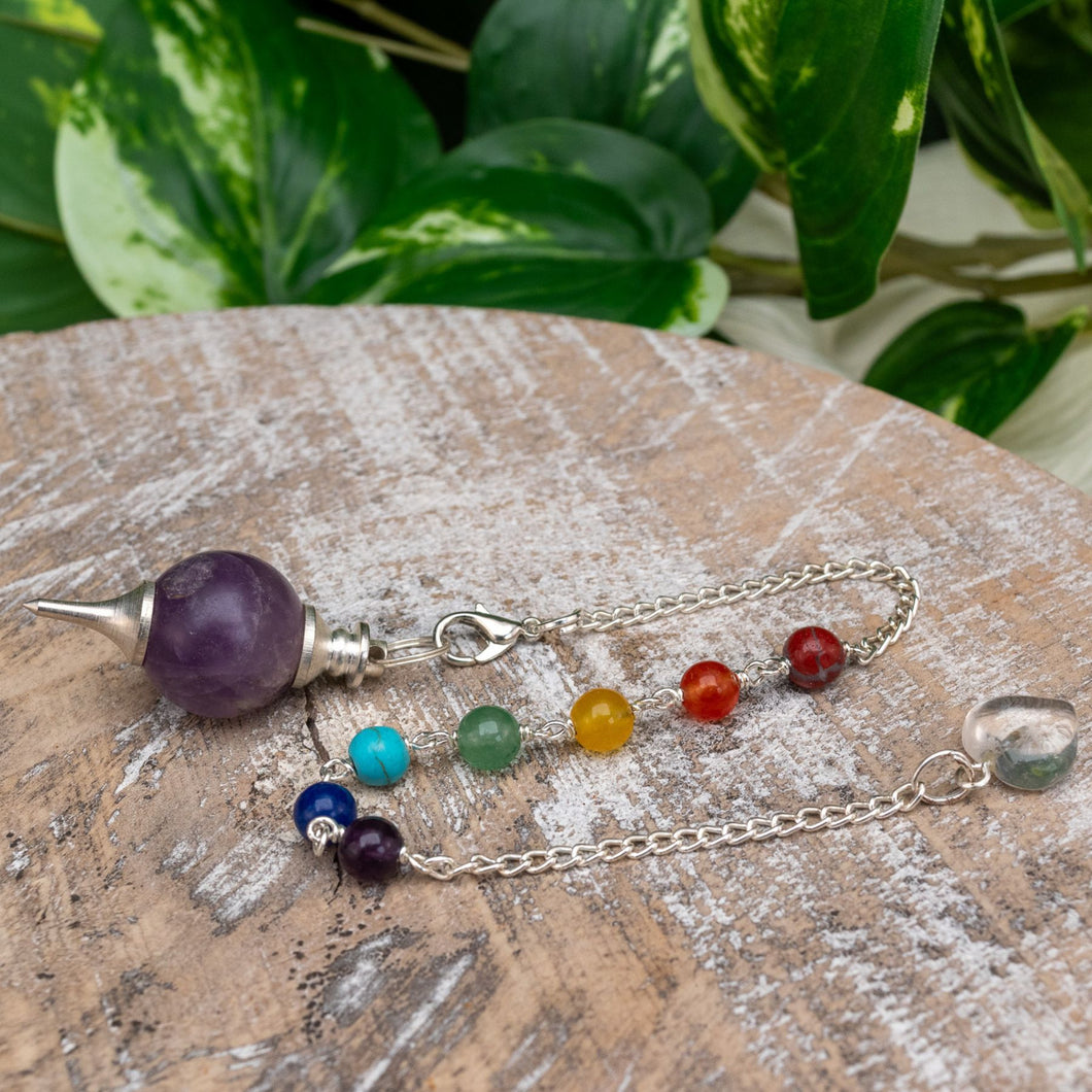 Amethyst Sephoroton Pendulum with 7 Chakra Stones - Down To Earth