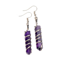 Load image into Gallery viewer, Authentic Amethyst crystal point wire wrapped earrings - Down To Earth online metaphysical shop
