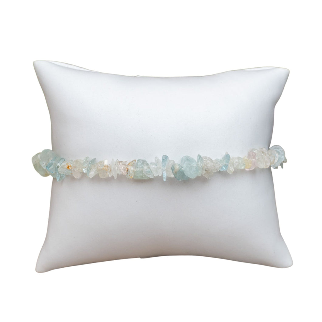 Crystal Chip Bracelet Aquamarine on white pillow - Down To Earth