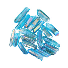 Load image into Gallery viewer, Aqua Aura Quartz Crystal Point on a white background studio photo - Down to Earth
