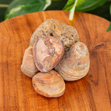 Load image into Gallery viewer, Bahia Agate Raw on a wooden surface high angle - Down to Earth 
