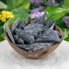 Load image into Gallery viewer, Black Kyanite Crystal in a coconut shell - Down To Earth
