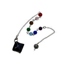 Load image into Gallery viewer, Black Obsidian Merkaba Pendulum with Chakra Stones - Down To Earth
