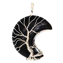 Load image into Gallery viewer, Black Obsidian Wire Wrapped Crystal Moon Pendant - Down To Earth
