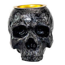 Load image into Gallery viewer, Black Skull Candle Holder front side displayed on a white background - Down To Earth
