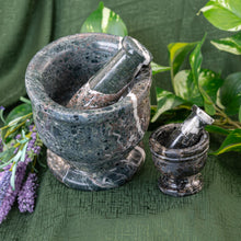 Load image into Gallery viewer, Black Zebra Mortar and Pestle group photo - Down to Earth
