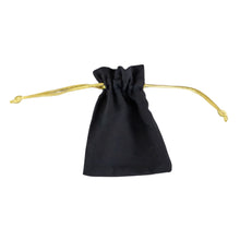Load image into Gallery viewer, Black &amp; Gold Drawstring Bag closed displayed on a white background - Down To Earth

