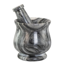 Load image into Gallery viewer, Black &amp; White Stone 4" Mortar &amp; Pestle front facing on a white background - Down To Earth
