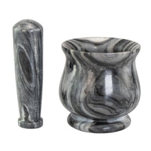Load image into Gallery viewer, Black &amp; White Stone 4" Mortar &amp; Pestle front facing on a white background - Down To Earth
