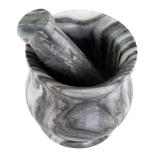 Load image into Gallery viewer, Black &amp; White Stone 4' Mortar &amp; Pestle top down on a white background - Down To Earth
