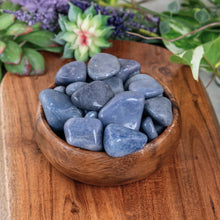 Load image into Gallery viewer, Blue Aventurine Tumbled in a wooden bowl styled photo high angle - Down to Earth
