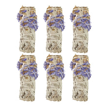 Load image into Gallery viewer, Blue Sage with Flowers Smudge Stick 6ct front facing on a white background - Down To Earth

