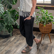 Boho Pants with Pockets Black color styled photo - Down to Earth