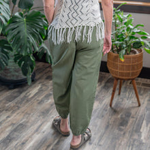 Load image into Gallery viewer, Boho Pants with Pockets Green color back angle styled photo - Down to Earth
