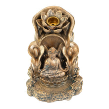 Load image into Gallery viewer, Bronze Buddha Backflow Incense Burner top down angled displayed on a white background - Down To Earth
