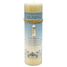 Load image into Gallery viewer, Calming White Howlite Crystal Energy Pillar Candle - Down To Earth
